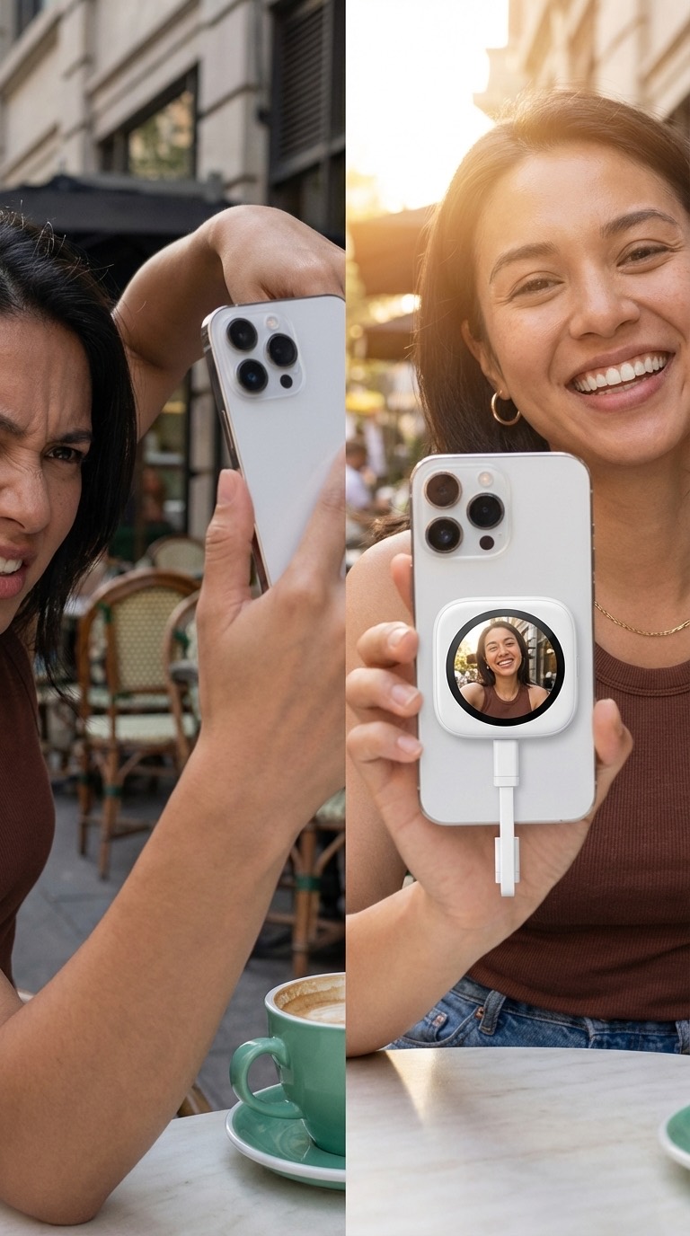 iPhone 自拍總是拍不好？DA 磁吸自拍顯示器讓後鏡頭自拍更穩、更自然的生活情境封面圖