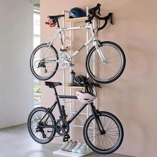 【SFS】日本原裝進口 自然木2輛自行車可移動自行車掛架(自行車展示架)，圖片來源：momo 商品頁 / 成長智能有限公司