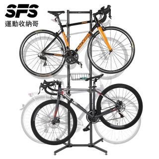 【SFS】直立式2輛自行車自行車掛架(兒童/成人車掛架 展示架 停車架 自行車掛架 腳踏車掛架推薦)，圖片來源：momo 商品頁 / 成長智能有限公司