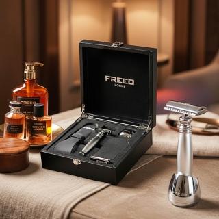 【FREED】免費客製化刻字 一週年紀念款尊爵四件組雙刃安全刮鬍刀禮盒 - 阿提米斯(獨家紳士客製禮盒) 生日禮物 男友禮物，圖片來源：momo 商品頁 / 永利國際有限公司