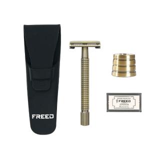 【FREED】客製化刻字 尊爵四件組旋轉開放式雙刃安全刮鬍刀禮盒 -古銅棕(快速替換刀片) 生日禮物 男友禮物 父親節禮物，圖片來源：momo 商品頁 / 永利國際有限公司
