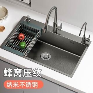 蜂窩壓紋防刮大單槽廚房槍灰水槽不銹鋼抗菌不沾油家用洗菜盆，圖片來源：momo 商品頁 / 楡青企業社