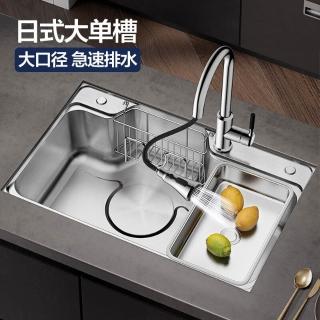 304不銹鋼廚房 洗菜盆家用臺下日式大單盆水槽單槽淘菜新品，圖片來源：momo 商品頁 / 楡青企業社