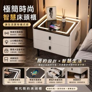 輕氧🔥熱銷款台灣現貨｜智能無線充電床頭櫃｜LED觸控燈・雙抽大容量・高腳防潮好清潔258，圖片來源：momo 商品頁 / 青芳涵企業社